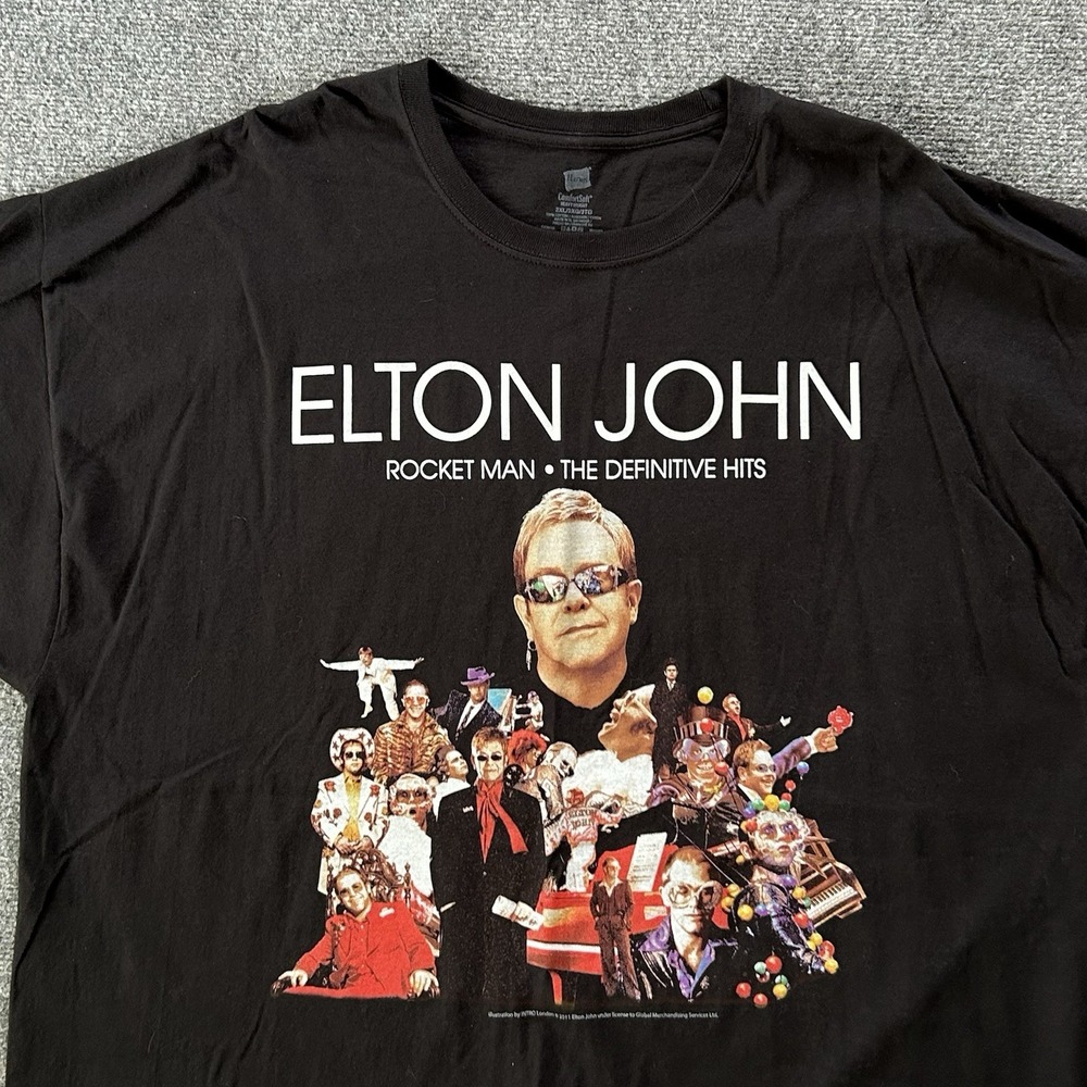 Elton John Shirt Mens XXXL Black Rocket Man 2012 Definitive Hits Concert Graphic